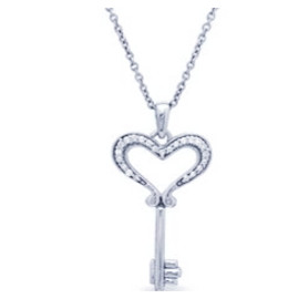 Heart key diamond pendant on silver .10ct Diamond